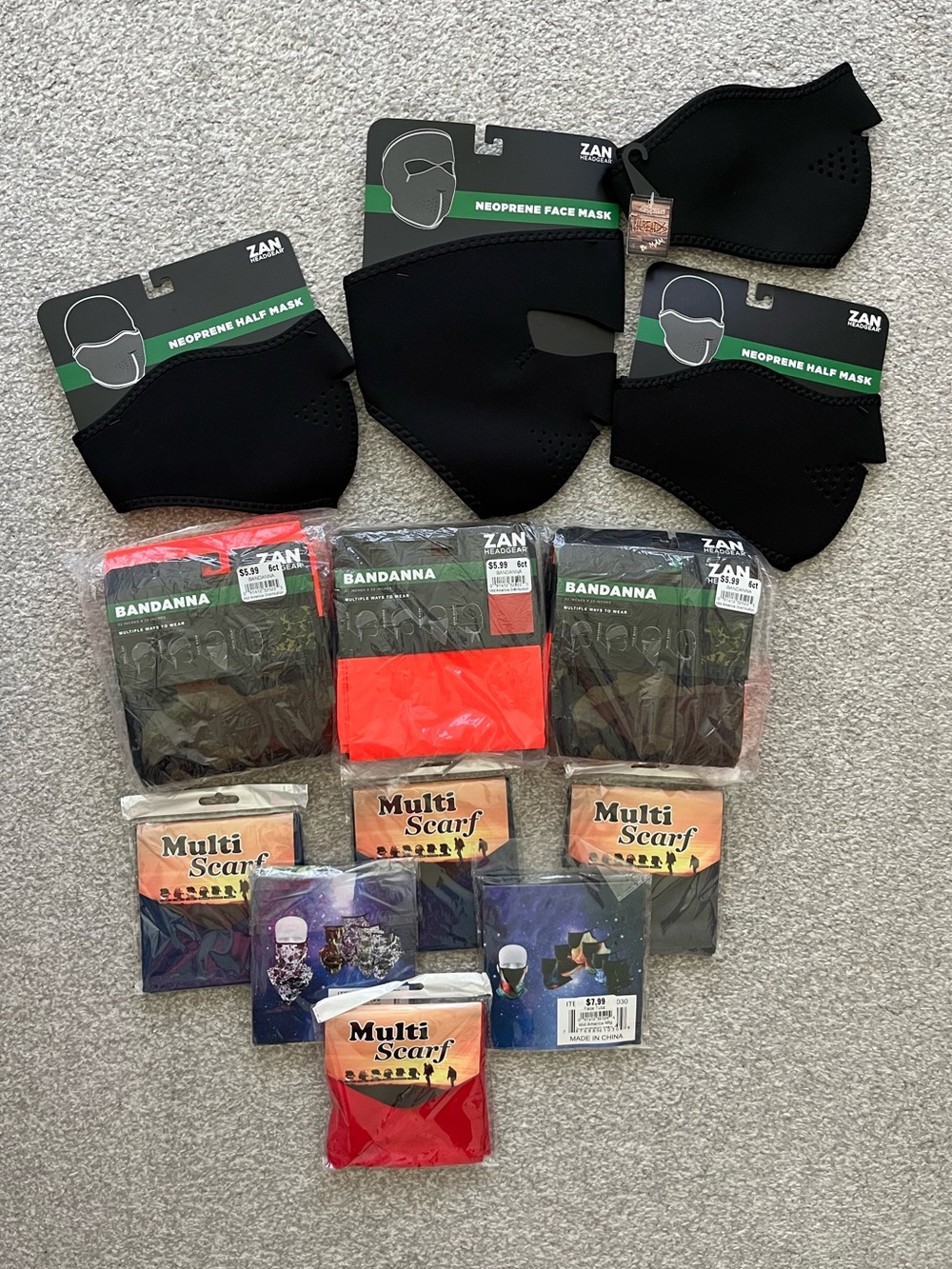 NWT 28 Total Items Neoprene Half Face Masks and Multi-Scarves Set-Unbranded - Picture 1 of 6